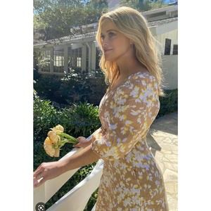 Draper James June Linen Dress in Yellow Shadow Floral Womens Size 18